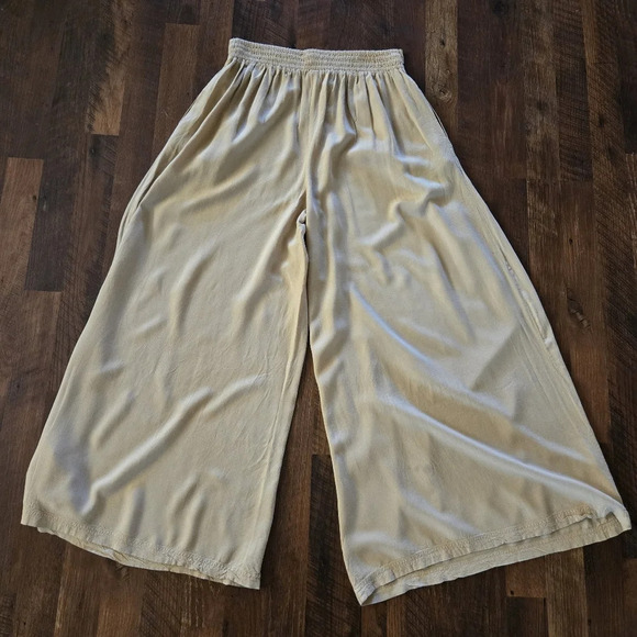 BILA 77 Ayala Pant Extra Wide Leg Palazzo Tan Elastic Waist 100% Rayon - Picture 11 of 12